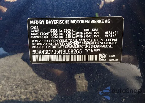 2022 BMW X3 Sdrive30I from USA, damaged, VIN 5UX43DP05N9L58265